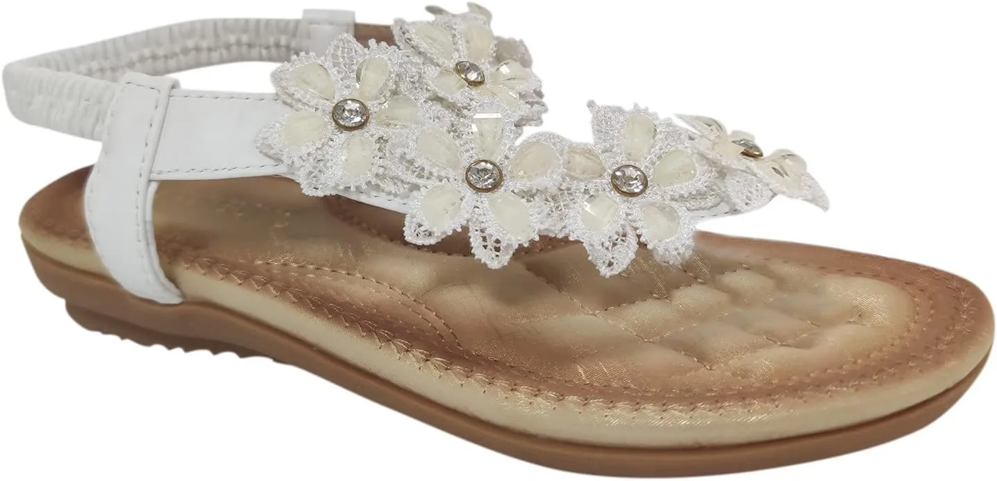 Women Flip Flops Summer Flower Elastic Ankle Strap Ring Toe Sandal Orthopedic Clip Toe Dress Shoes Slip On Casual Shoes