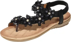 Women Flip Flops Summer Flower Elastic Ankle Strap Ring Toe Sandal Orthopedic Clip Toe Dress Shoes Slip On Casual Shoes