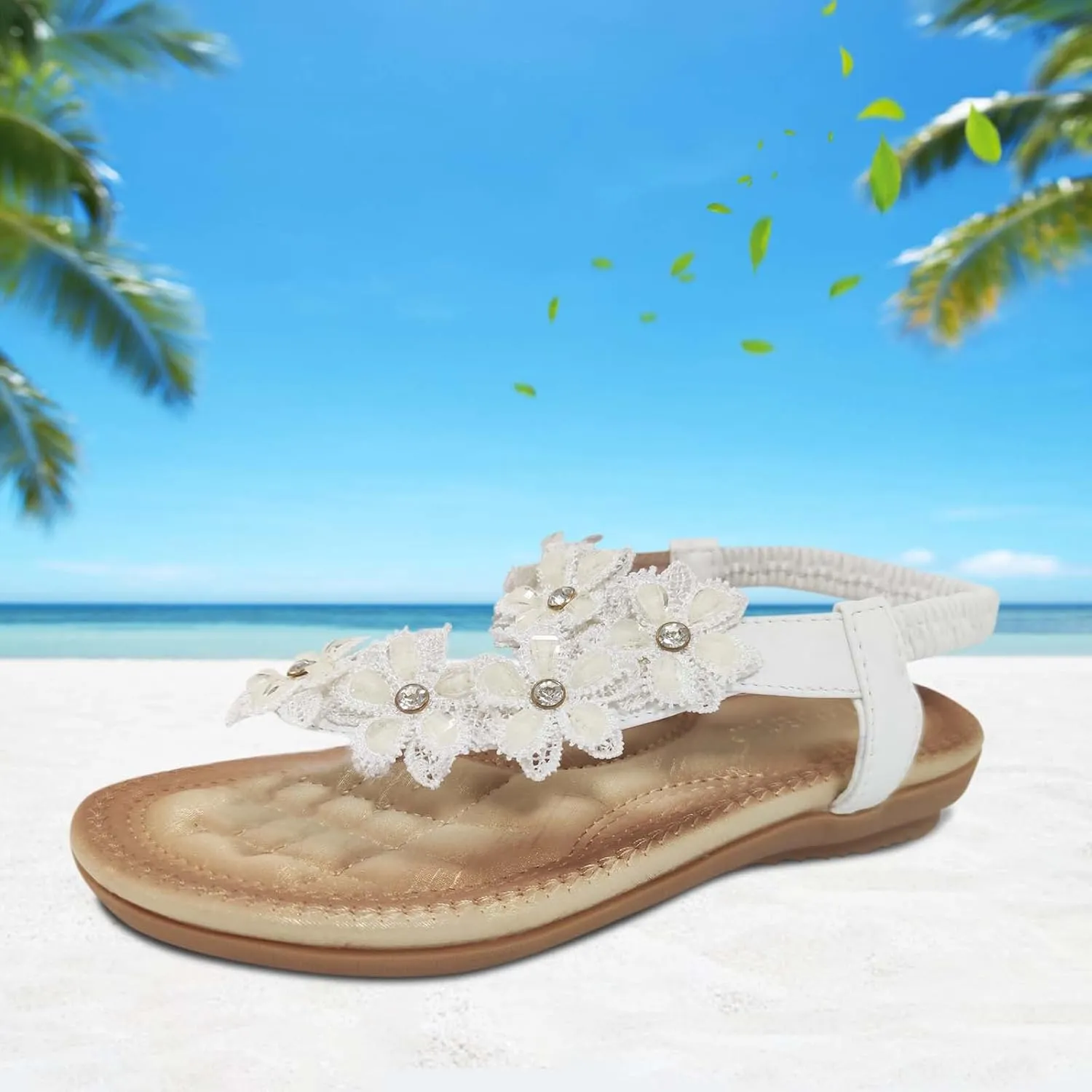 Women Flip Flops Summer Flower Elastic Ankle Strap Ring Toe Sandal Orthopedic Clip Toe Dress Shoes Slip On Casual Shoes