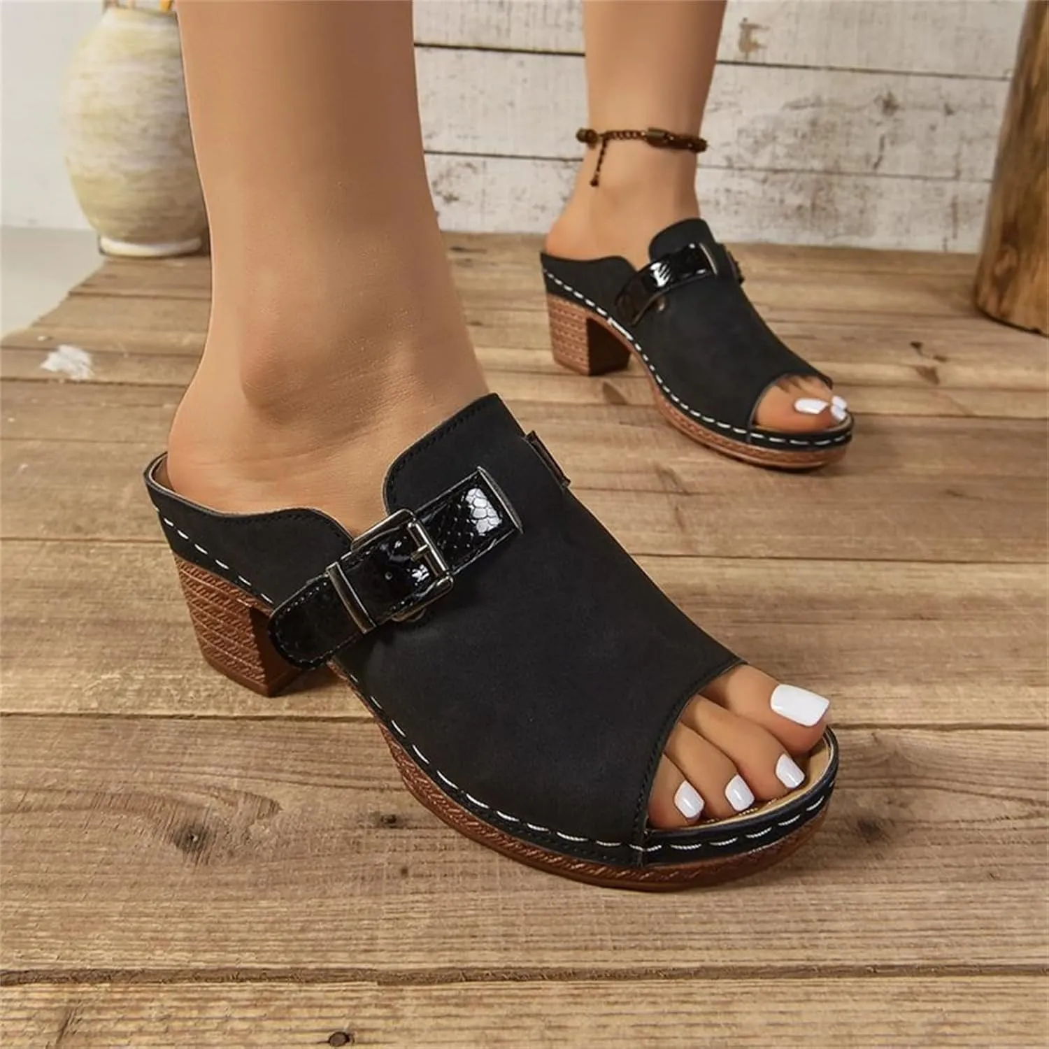 Women Low Chunky Heel Sandals Casual Open Toe Comfortable Dressy Summer Platform Sandal Orthopedic Wedges for Women Arch Support Walking Beach Trendy Slippers Lightweight Outdoor Going Out Slippers
