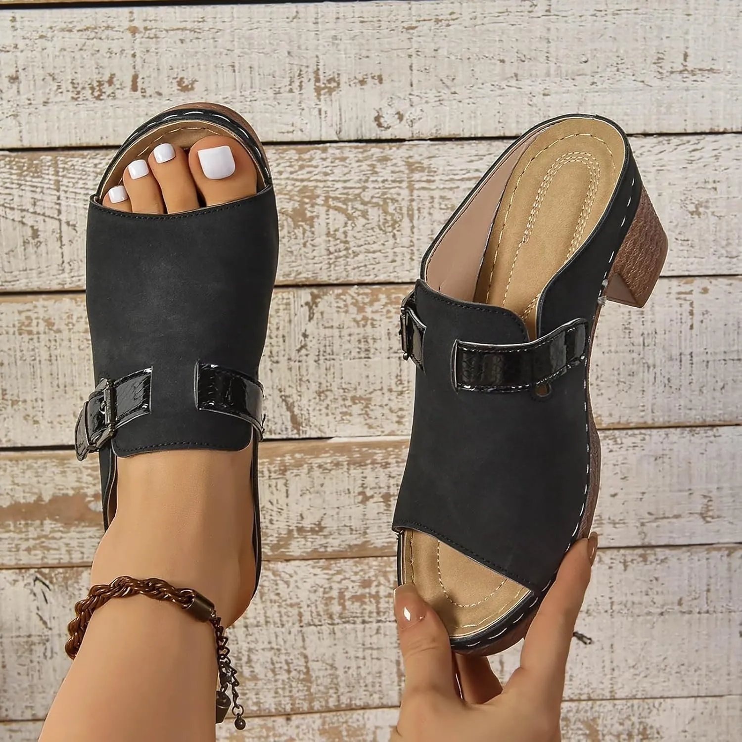 Women Low Chunky Heel Sandals Casual Open Toe Comfortable Dressy Summer Platform Sandal Orthopedic Wedges for Women Arch Support Walking Beach Trendy Slippers Lightweight Outdoor Going Out Slippers
