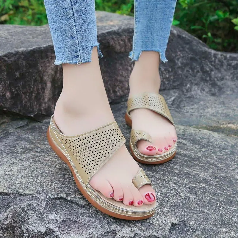 Women Low Wedge Heel Sandals Open Toe Lady Work Summer Shoes Comfortable Orthopedic Casual Walking Wedges Platform Flip Flops Arch Support Bunion Breathable Shoes