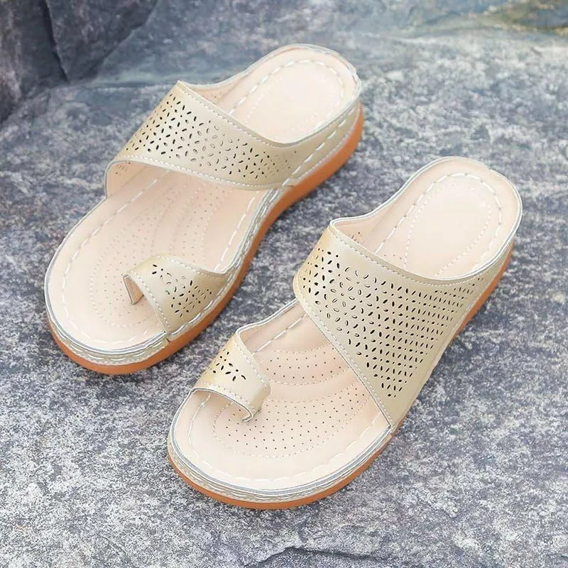 Women Low Wedge Heel Sandals Open Toe Lady Work Summer Shoes Comfortable Orthopedic Casual Walking Wedges Platform Flip Flops Arch Support Bunion Breathable Shoes