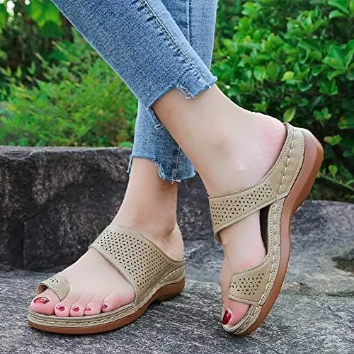 Women Low Wedge Heel Sandals Open Toe Lady Work Summer Shoes Comfortable Orthopedic Casual Walking Wedges Platform Flip Flops Arch Support Bunion Breathable Shoes