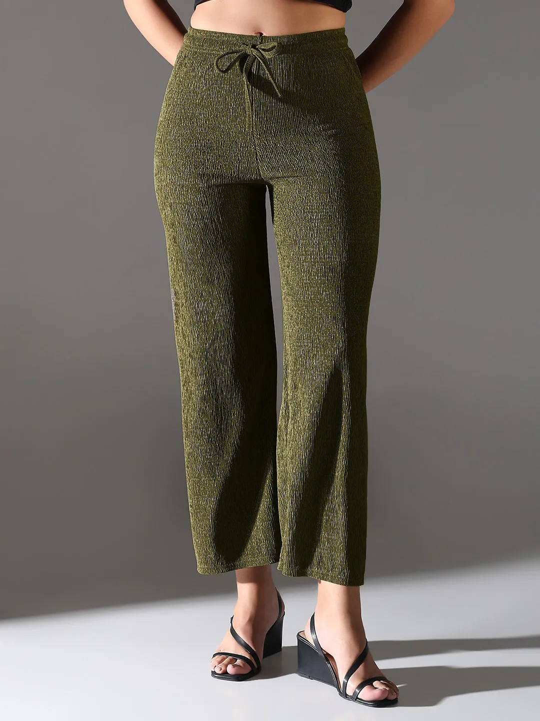 Women Olive Comfort Straight Fit Trousers