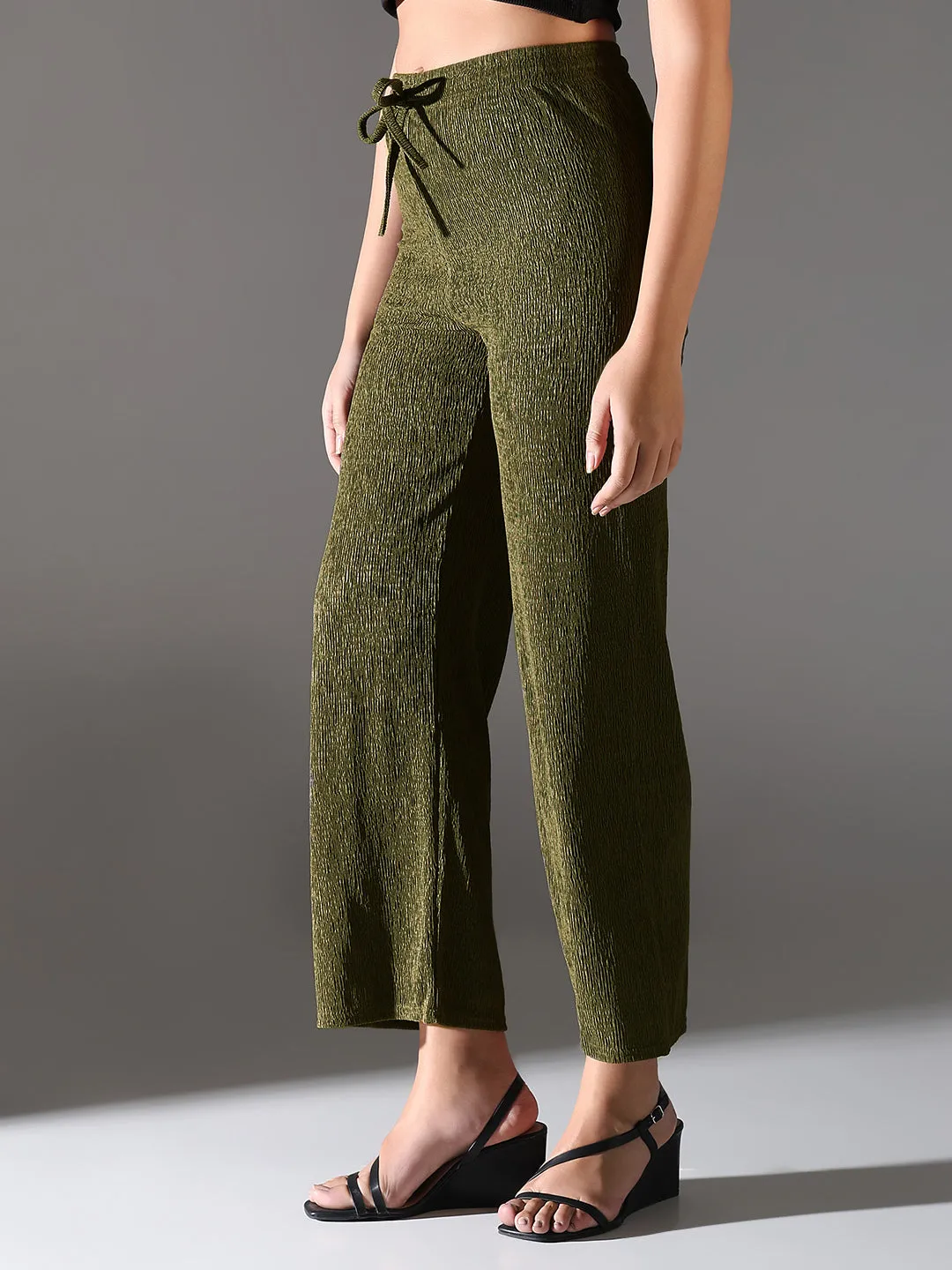 Women Olive Comfort Straight Fit Trousers