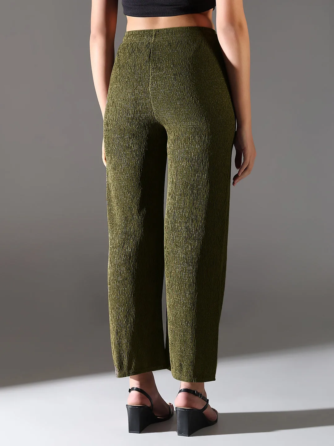 Women Olive Comfort Straight Fit Trousers