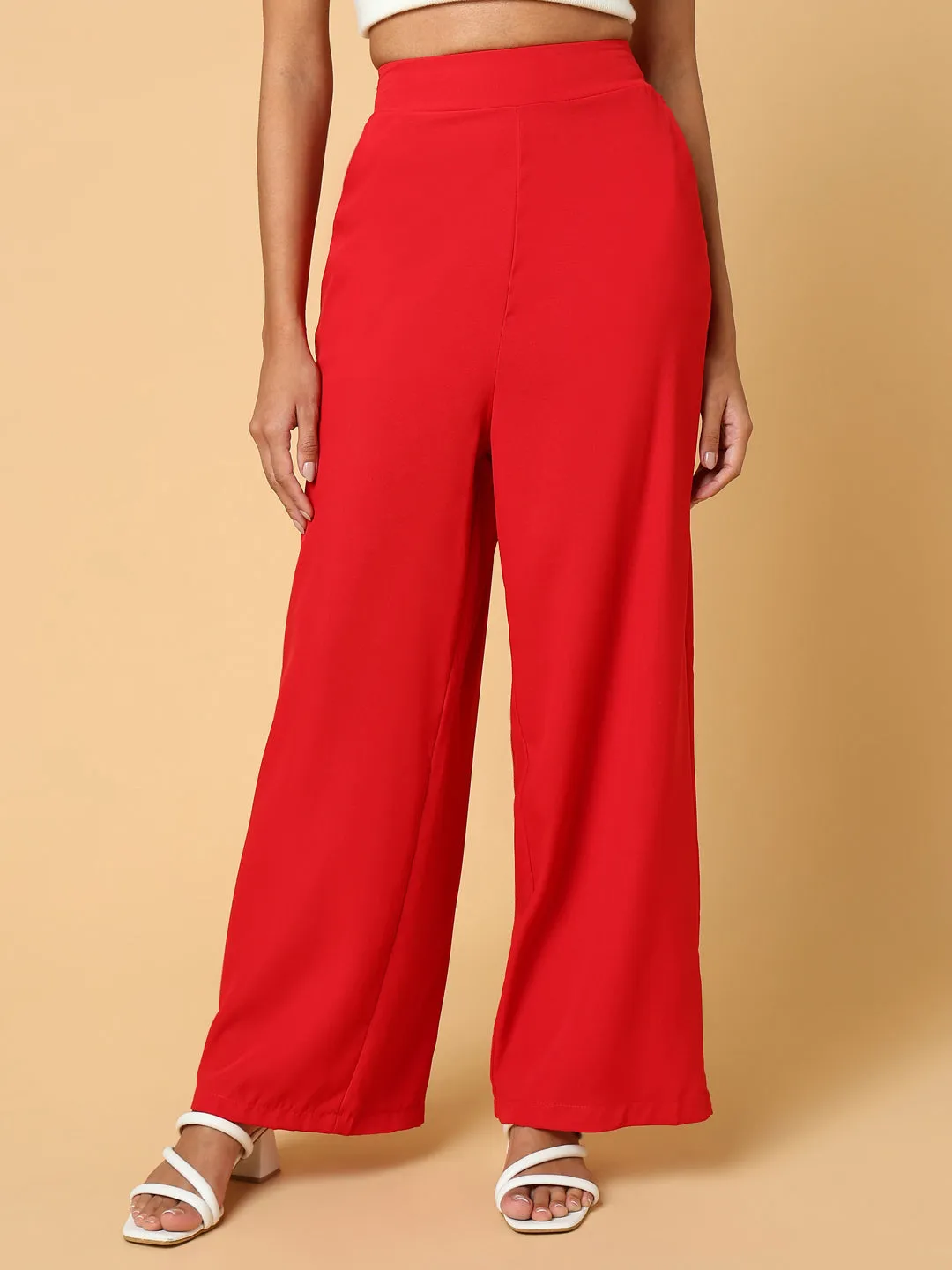 Women Red Comfort Slim Fit Trousers