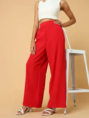 Women Red Comfort Slim Fit Trousers
