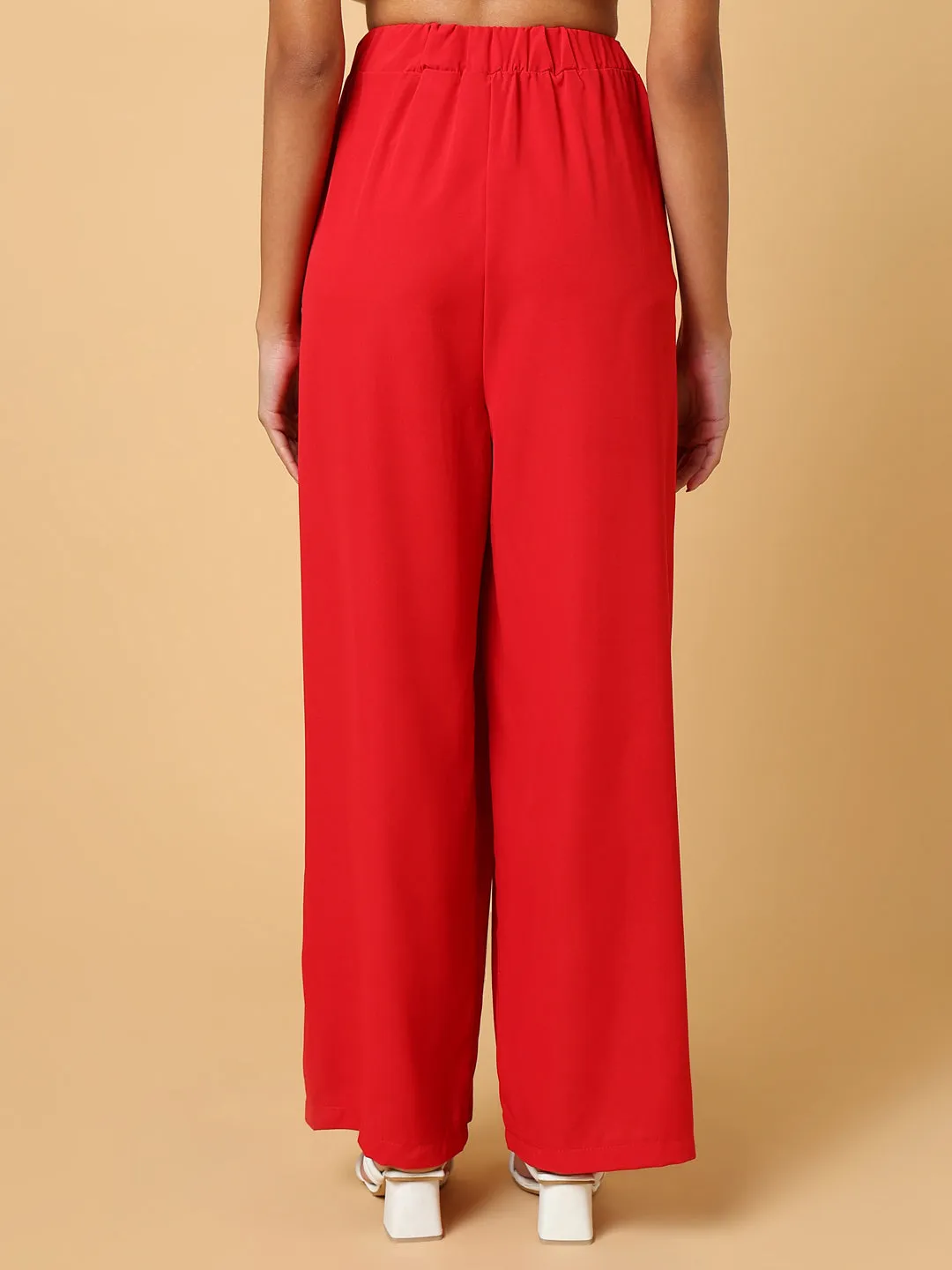Women Red Comfort Slim Fit Trousers