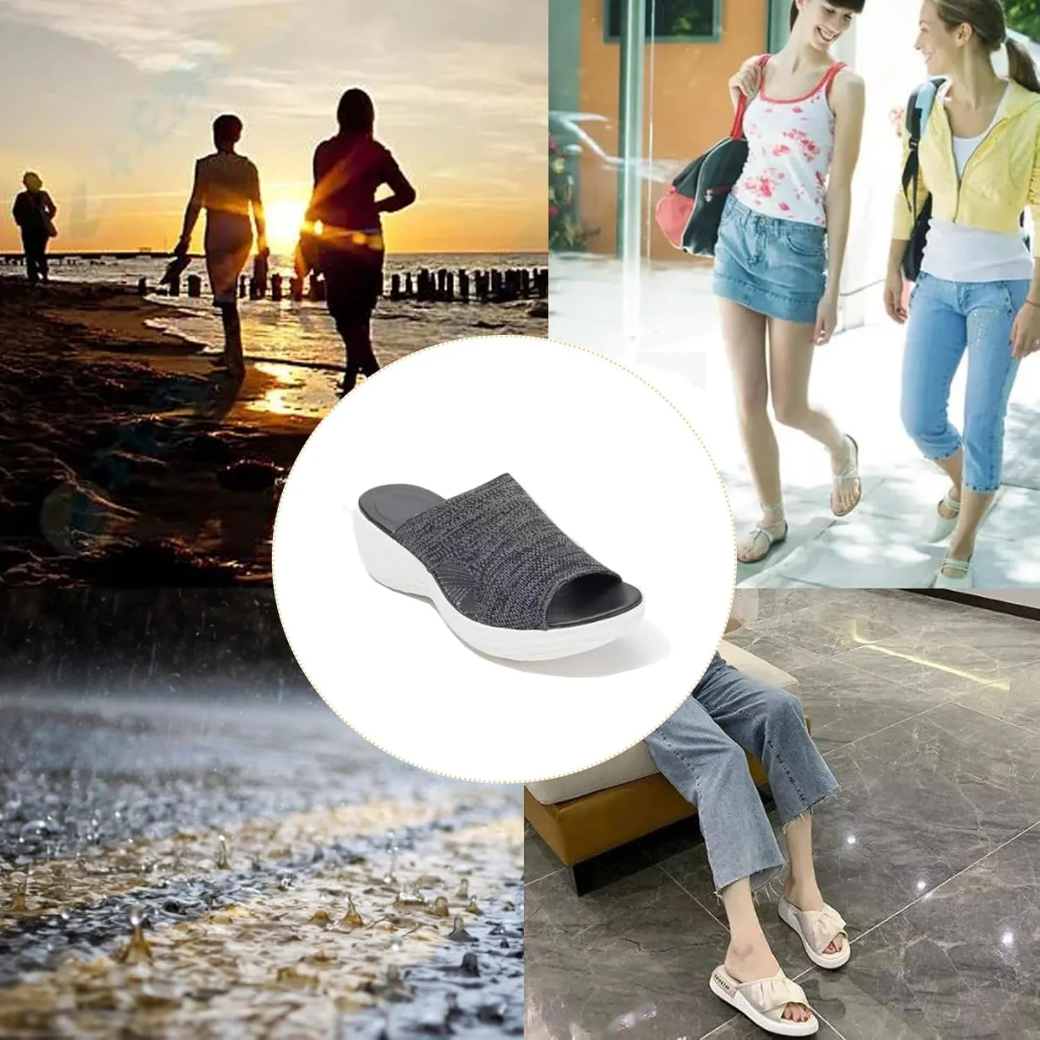 Women's Casual Slip on Wedge Sandals, Slip On Flying Weaving Shoes Slippers, for Women Garden Shoes Outdoor Beach Slippers