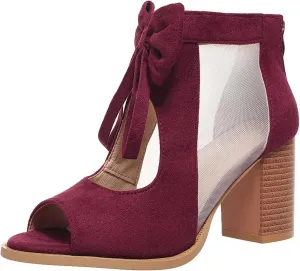 Womens Chunky High Heel Sandals Ankle Strap Open Toe Dress Shoes Cut Out Mesh Bows Strappy Sandals High Block Heels Peep Toe Summer Ankle Boots Fish Mouth Fashion Breathable Dressy Booties Shoes