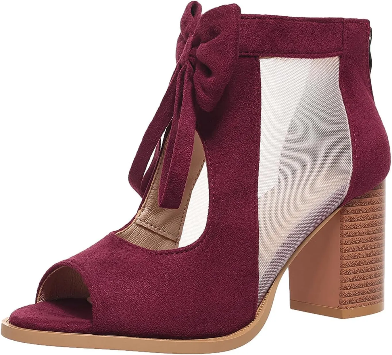 Womens Chunky High Heel Sandals Ankle Strap Open Toe Dress Shoes Cut Out Mesh Bows Strappy Sandals High Block Heels Peep Toe Summer Ankle Boots Fish Mouth Fashion Breathable Dressy Booties Shoes