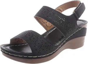 Womens Comfortable Open Toe Crisscross Straps Slip on Wedge Sandals Orthopedic Dressy Walking Casual Beach Low Slingback Sandal Wedges Retro with Adjustable Hook Loop Platform Arch Support