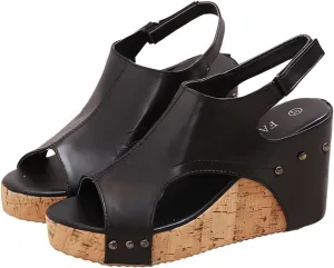 Womens Comfy Wedge Orthopedic Black Sandals Summer Platform Cork Wedges Wedges Featuring Cushioned All Day Wear 2025 Open Toe Slip On Slides Heeled Cutout Comfortable Vacation Shoes
