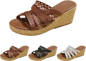 Women's Criss Cross Sandals Casual Open Toe Slippers Slip On Walking Shoes Platform Wedge Sandals Orthopedic Comfortable Shoes Lightweight Slippers for Summer Beach Faux Leather Soft Soles