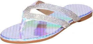 Womens Glitter Flat Sandals Rhinestone Open Toe Slip-On Dress Shoes Comfort Foam Sparkly Dress Flip Flop Summer Comfortable Platform Slides Bohemian Fashion Sandal Slippers