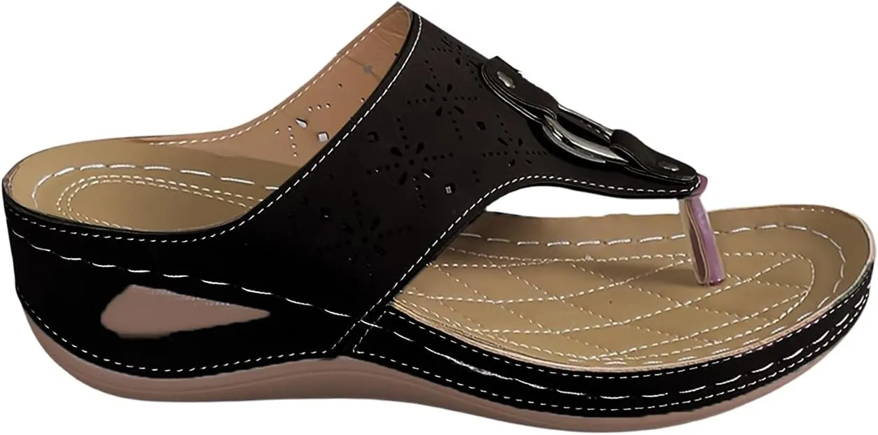 Women's Orthopedic Arch Support Sandals Diabetic Walking Shoes Summer Anti-Slip Breathable Mesh Hollow Wedge Slippers Orthotic Open Toe Casual Comfortable Beach Fashion Flip-Flops