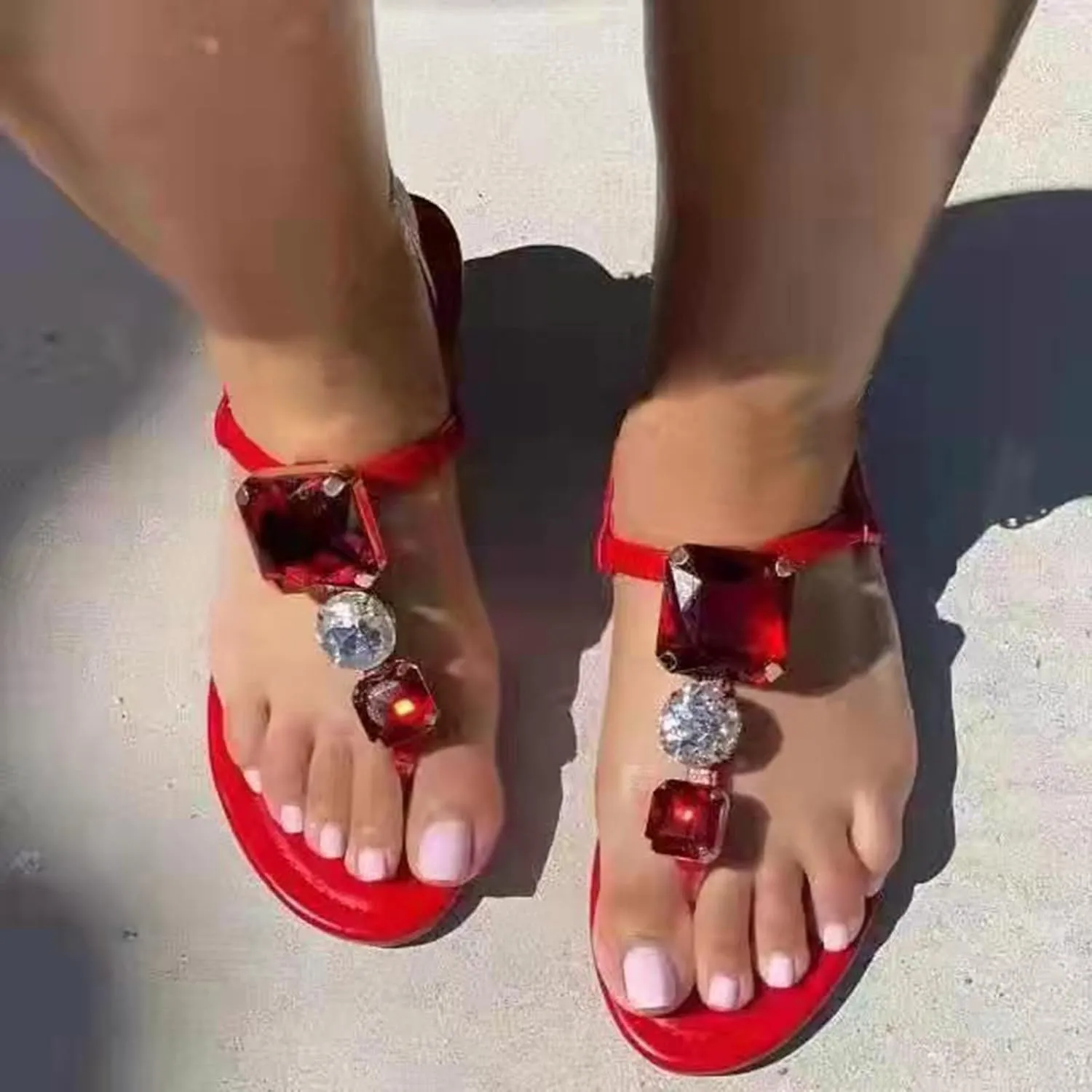 Women'S Sandals Bohemia Flat Wedding Dress shoes Gem Pearl Sparkling Bridal Bridesmaid Sandals For Summer Part