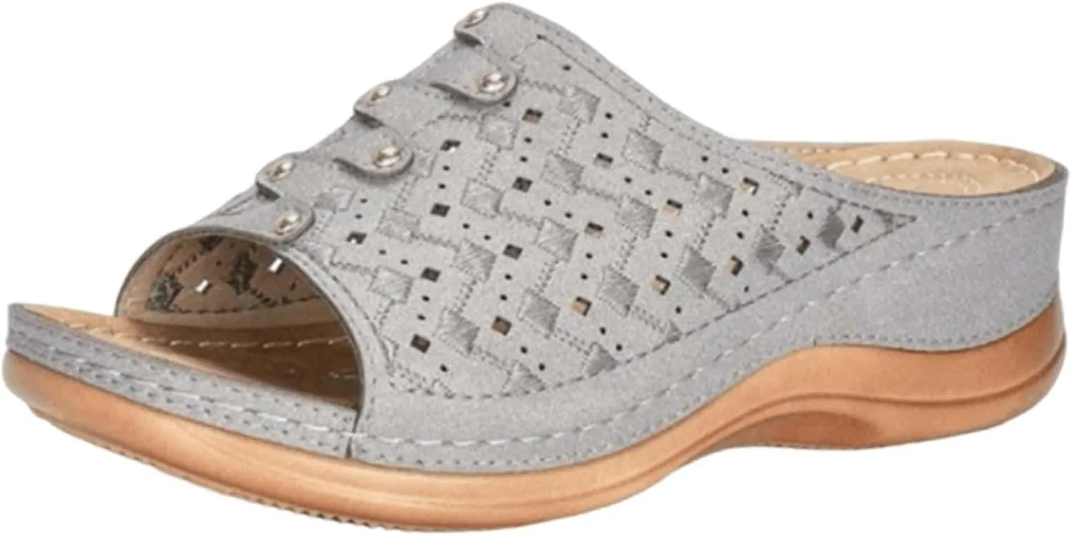 Womens Sandals Wedge Comfortable Orthopedic Wedge Sandals Women Slip on Low Heel Platform Sandal with Arch Support Summer Casual Walking Flat Slippers Ortho Comfort Lightweight Trendy Slippers