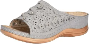 Womens Sandals Wedge Comfortable Orthopedic Wedge Sandals Women Slip on Low Heel Platform Sandal with Arch Support Summer Casual Walking Flat Slippers Ortho Comfort Lightweight Trendy Slippers
