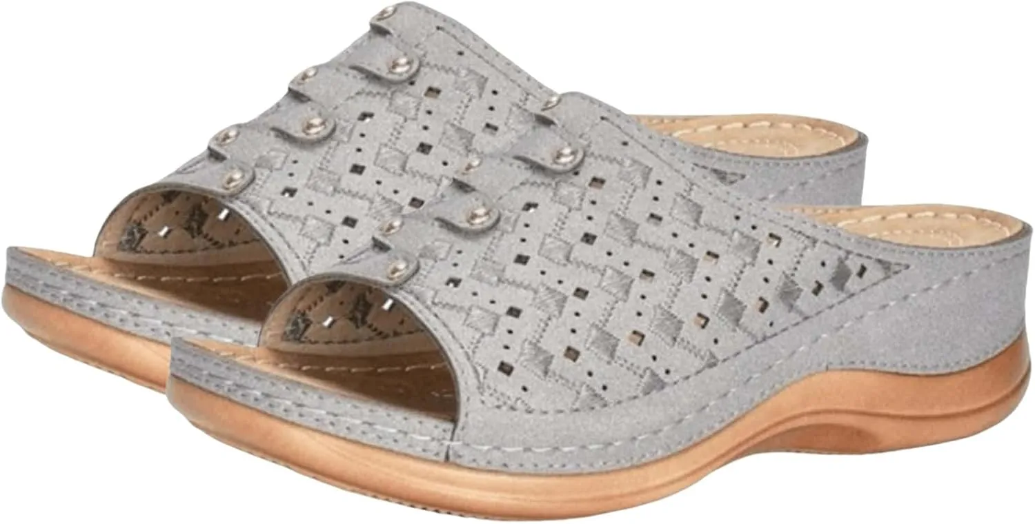 Womens Sandals Wedge Comfortable Orthopedic Wedge Sandals Women Slip on Low Heel Platform Sandal with Arch Support Summer Casual Walking Flat Slippers Ortho Comfort Lightweight Trendy Slippers