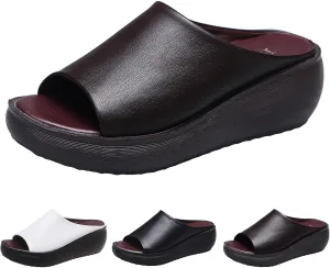 Womens Slip On Sandals Comfortable Non-Slip Work Shoes Open Toe Platform Slippers Faux Leather Wedge Outdoor Shoes Dressy Summer Sandals with Arch Support Orthotic Sandal Beach Walking Shoe Casual