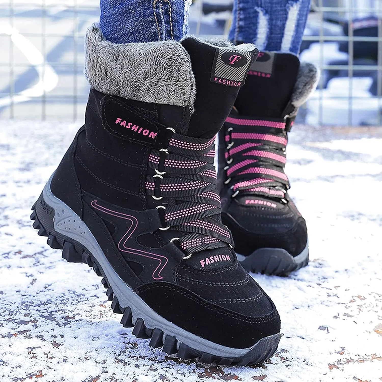 Womens Snow Boots Waterproof Winter Boots Outdoor Hiking Ankle Boot With Fur Lined Non Slip Warm Boots