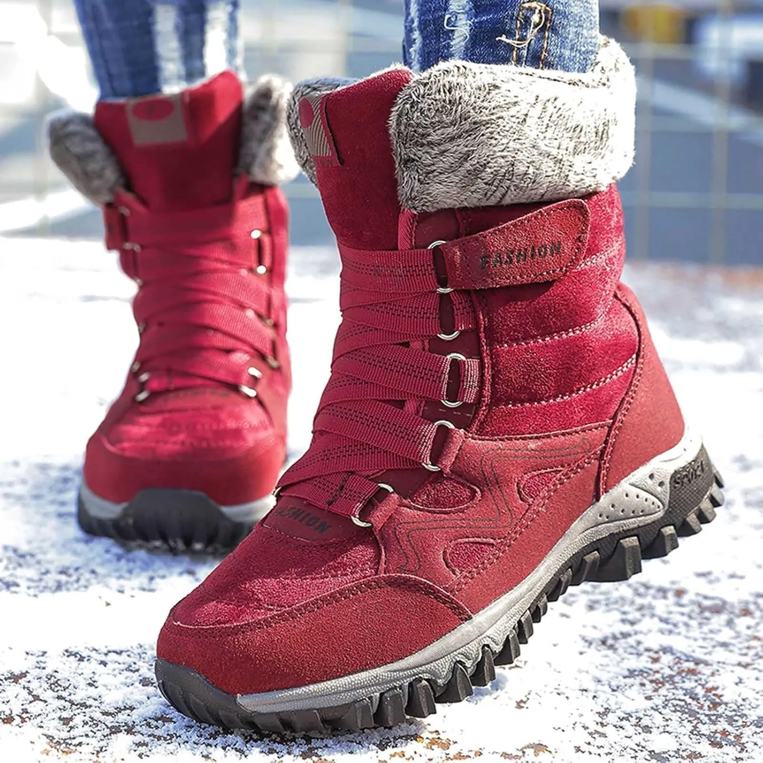 Womens Snow Boots Waterproof Winter Boots Outdoor Hiking Ankle Boot With Fur Lined Non Slip Warm Boots