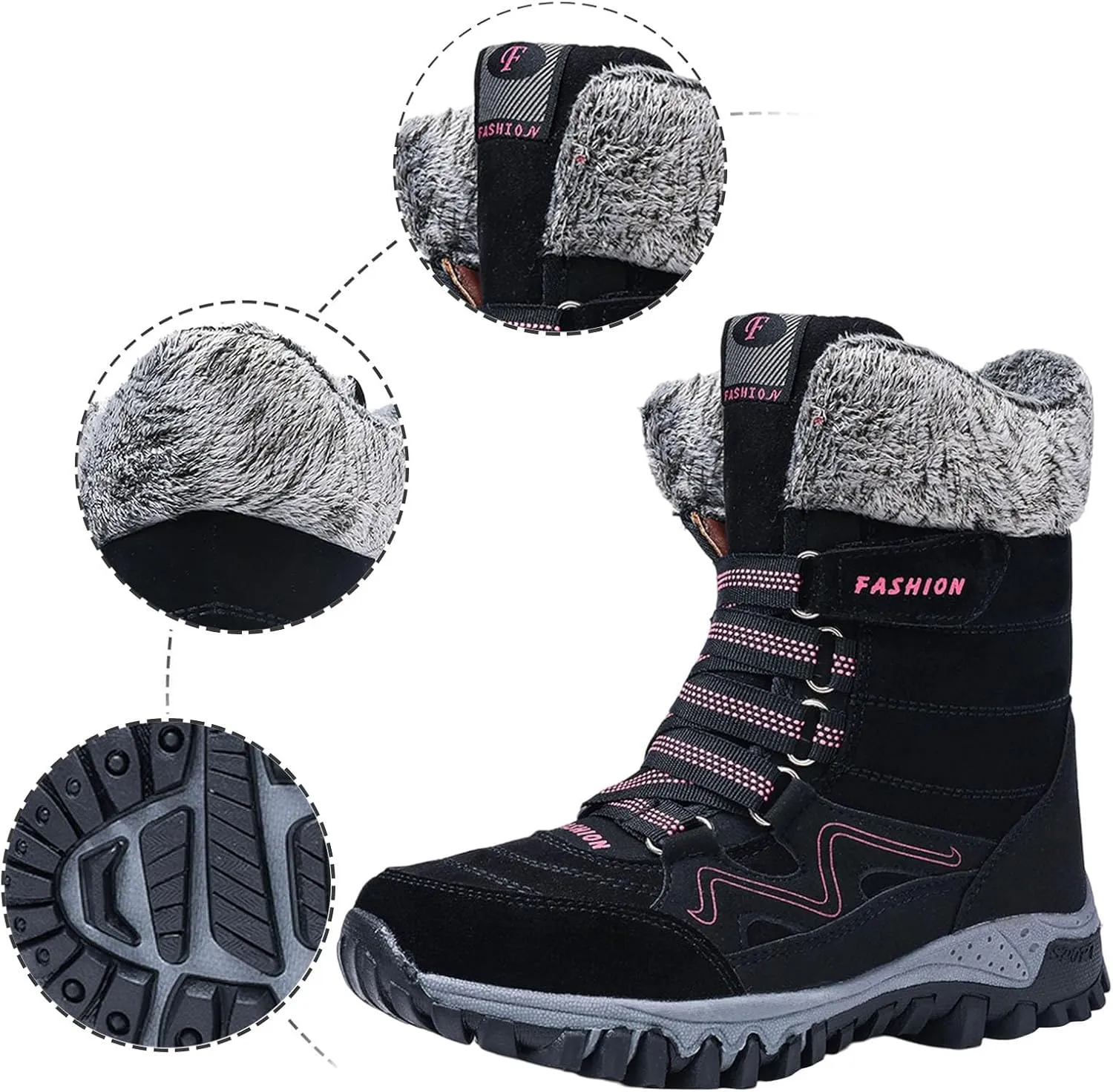 Womens Snow Boots Waterproof Winter Boots Outdoor Hiking Ankle Boot With Fur Lined Non Slip Warm Boots