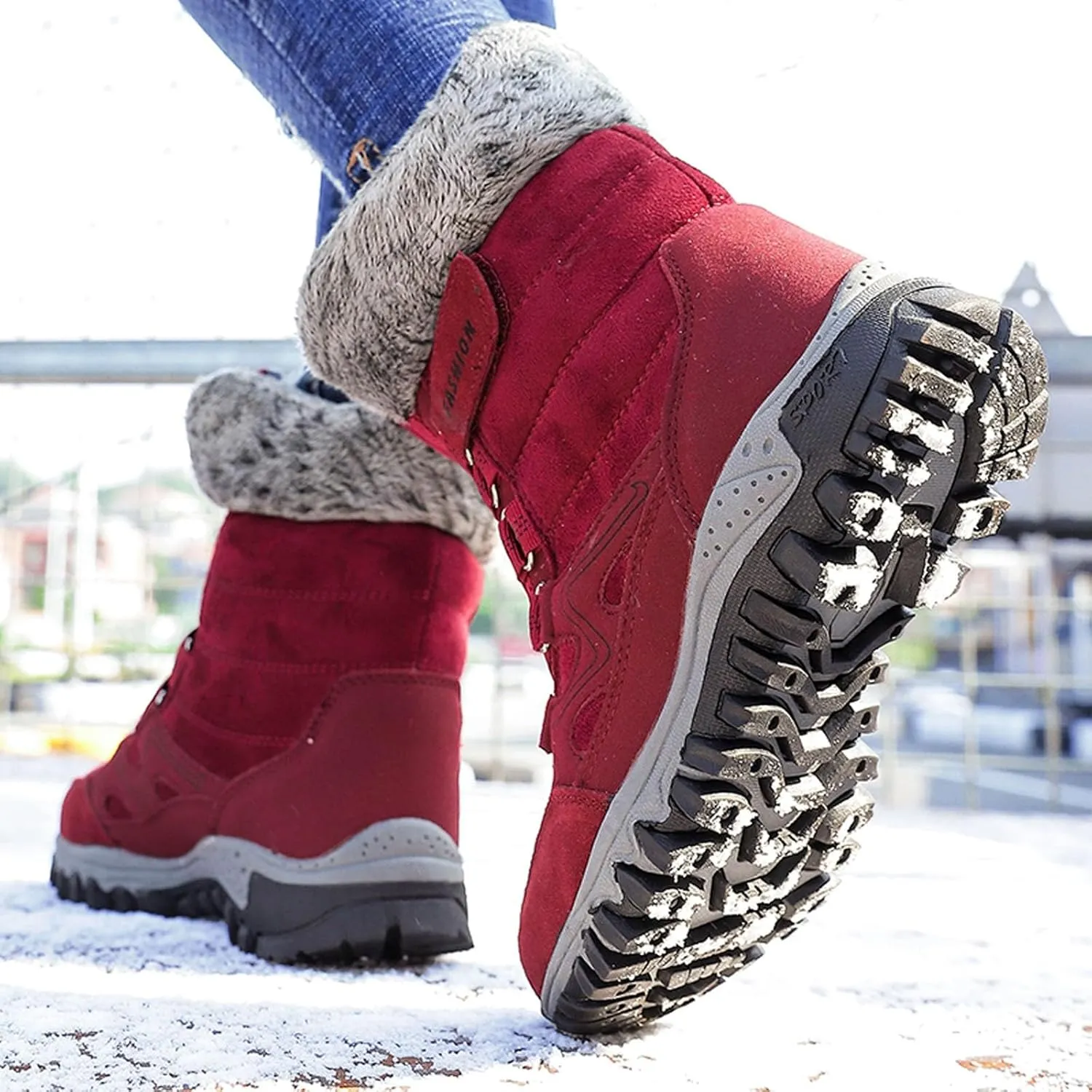 Womens Snow Boots Waterproof Winter Boots Outdoor Hiking Ankle Boot With Fur Lined Non Slip Warm Boots