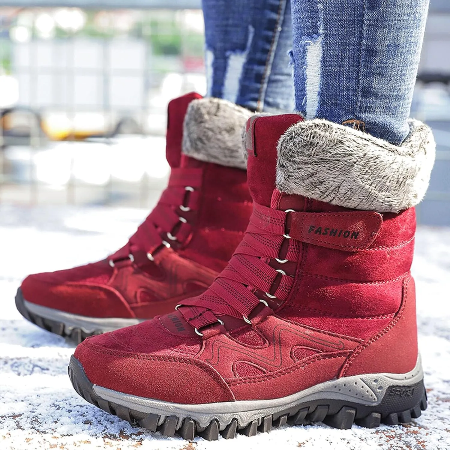 Womens Snow Boots Waterproof Winter Boots Outdoor Hiking Ankle Boot With Fur Lined Non Slip Warm Boots