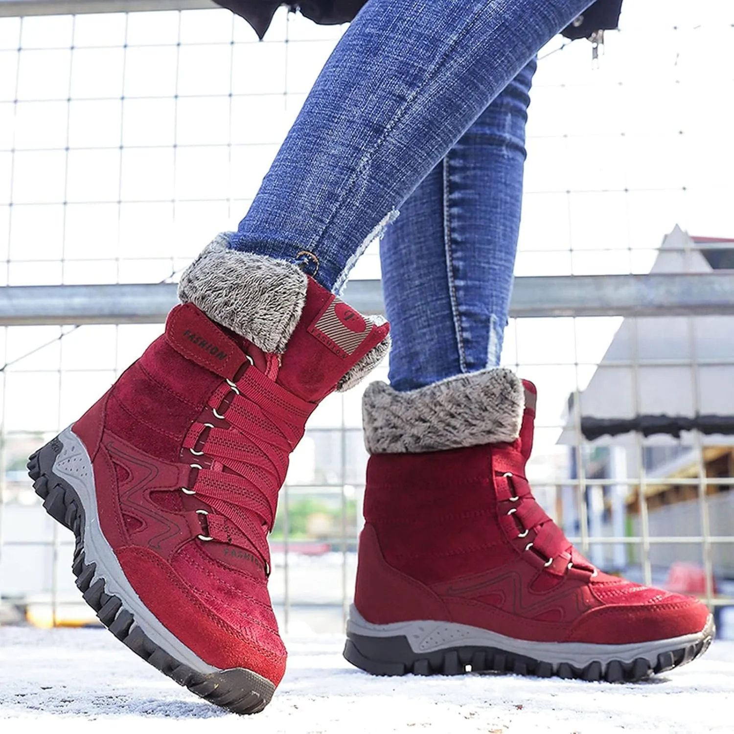 Womens Snow Boots Waterproof Winter Boots Outdoor Hiking Ankle Boot With Fur Lined Non Slip Warm Boots