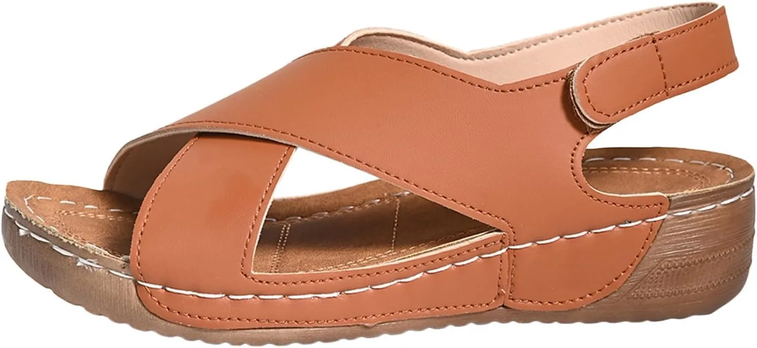 Womens Wedge Sandals Summer Closed Toe for Women Dressy Wedges Crisscross Strap Orthopedic Summer Comfortable with Arch Support Sandal Gladiator Causal Outdoor Beach Athletic Sandal