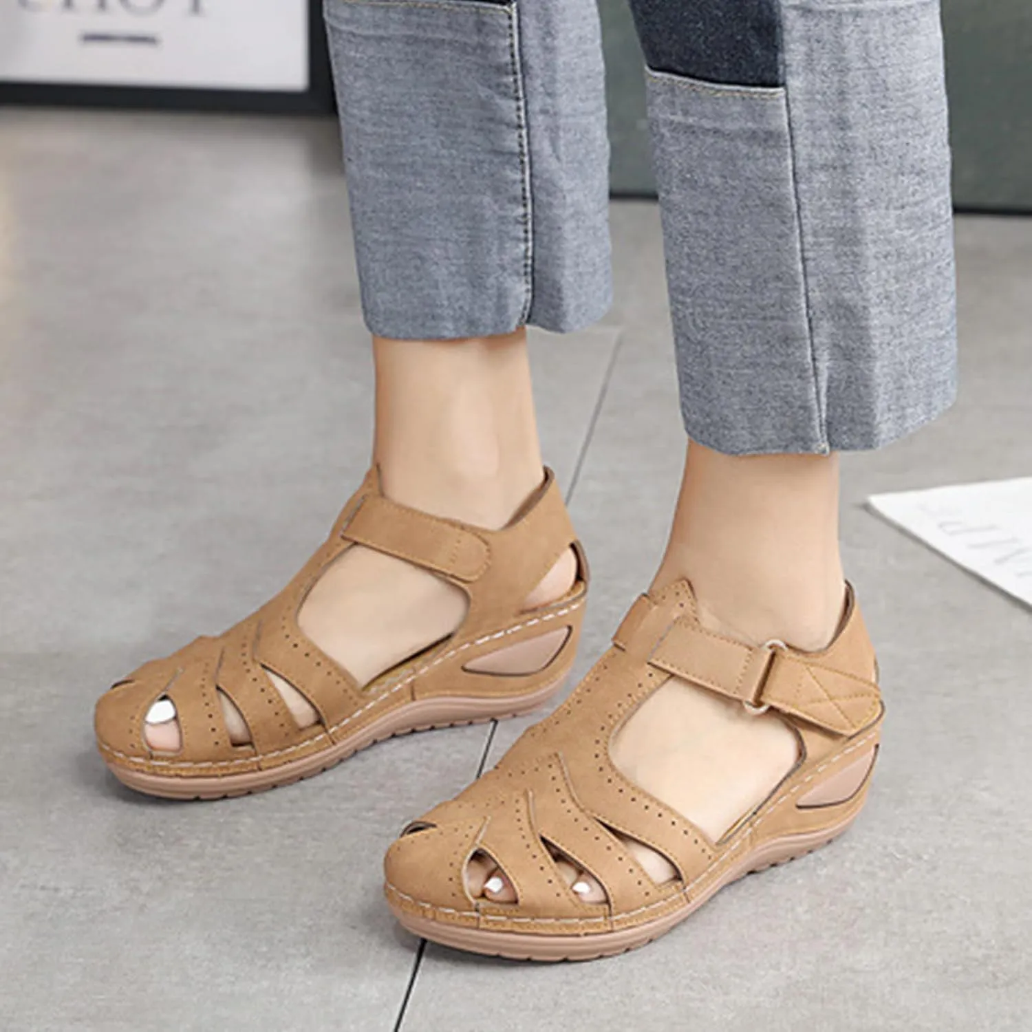 Women's Wedge Sandals Summer Closed Toe Sandals for Women Platform Dressy Wedge Sandal Casual Bohemia Gladiator Shoes Comfortable Ankle Strap Outdoor Sandal Breathable Lightweight Walking Shoes