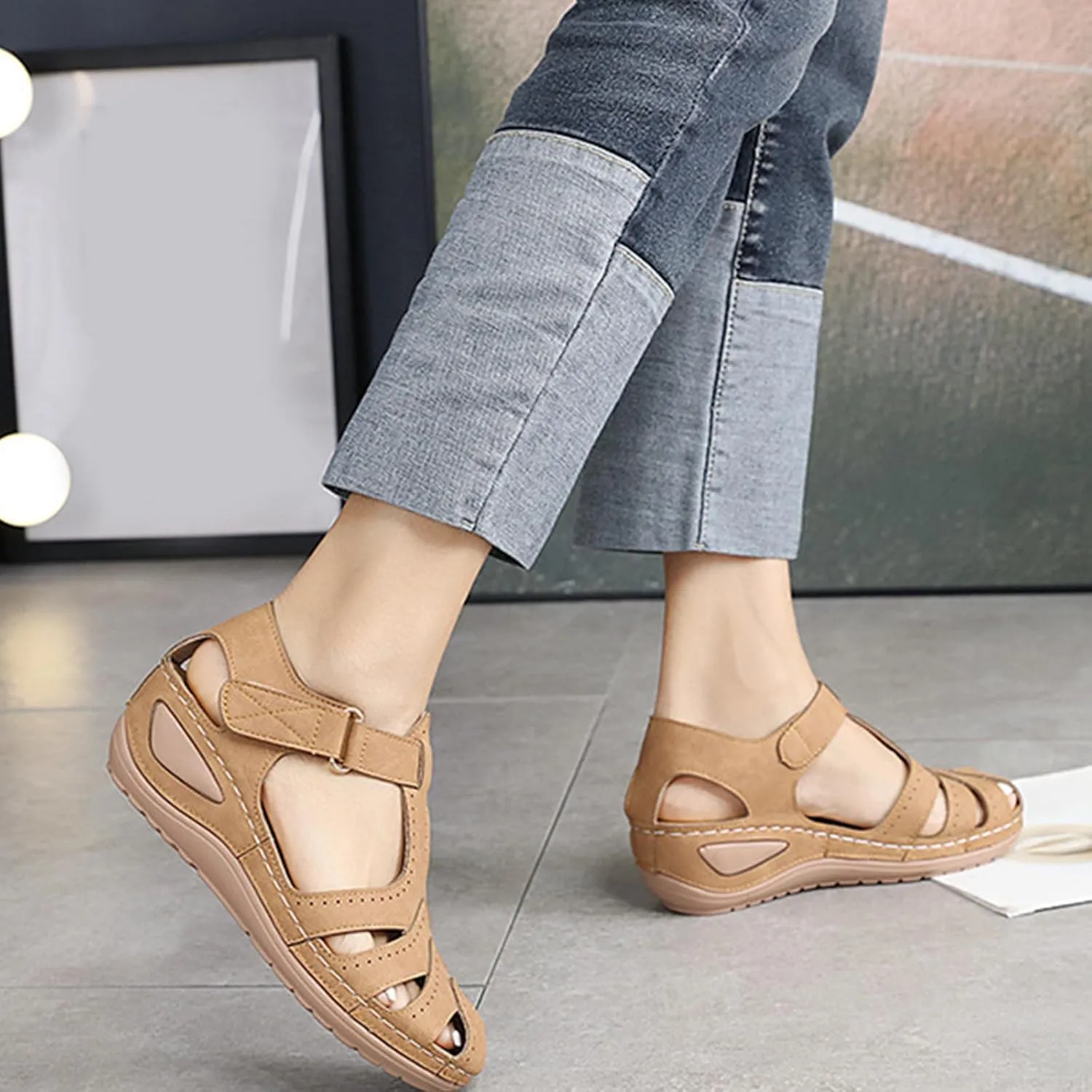 Women's Wedge Sandals Summer Closed Toe Sandals for Women Platform Dressy Wedge Sandal Casual Bohemia Gladiator Shoes Comfortable Ankle Strap Outdoor Sandal Breathable Lightweight Walking Shoes