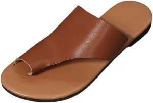 Womens Wedges Leather Ring Toe Sandals Orthopedic Correction Platform Non-Slip Open Toe Casual Beach Slip On Slippers