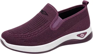 Women's Woven Orthopedic Breathable Soft Shoes Slip On Arch Support Walking Flying Sneakers Comfortable Wide Width Walking Shoes