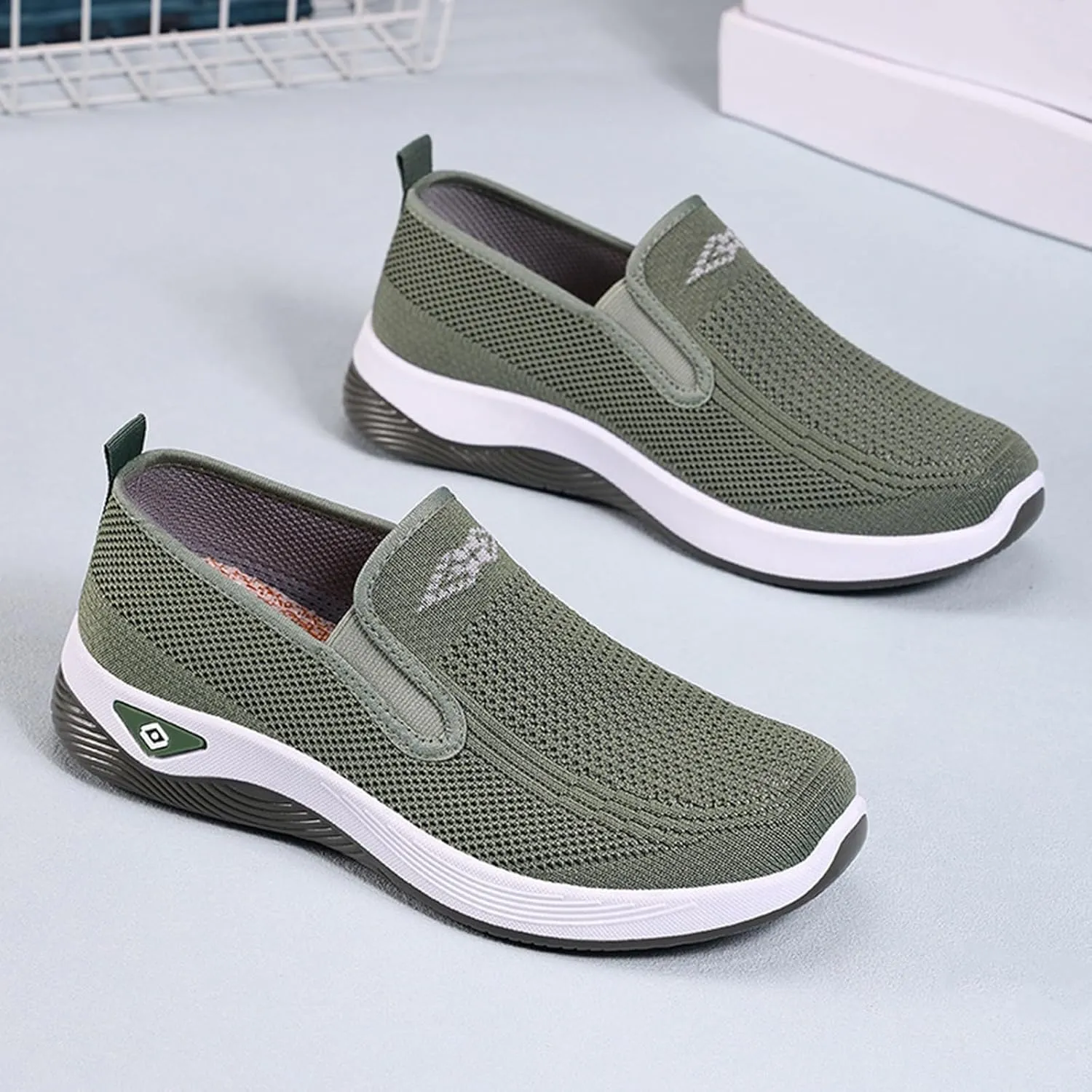 Women's Woven Orthopedic Breathable Soft Shoes Slip On Arch Support Walking Flying Sneakers Comfortable Wide Width Walking Shoes
