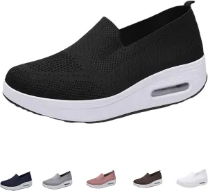 Women's Woven Orthopedic Breathable Soft Shoes, Walking Slip-On Diabetic Foam Shoes, Lightweight Slip-On Walking Shoes with Arch Support