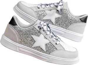 Women's Y2K Star Glitter Chunky Skate Shoes Retro Platform Sneakers, Shiny Outdoor Casual Shoes for Streetwear (Grey,9)