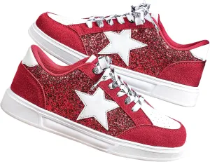 Women's Y2K Star Glitter Chunky Skate Shoes Retro Platform Sneakers, Shiny Outdoor Casual Shoes for Streetwear (Red,7)